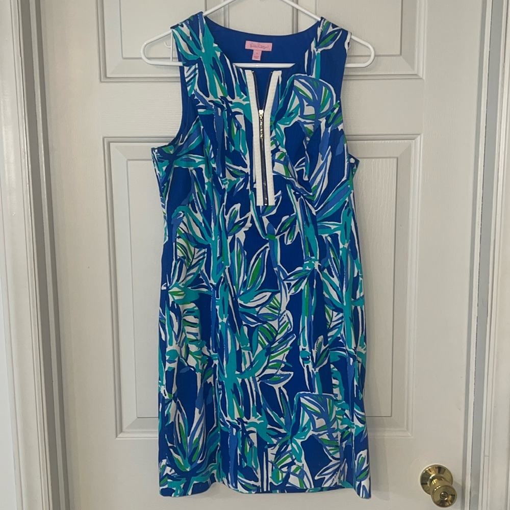 Lilly Pultzer Blue Green Floral Bamboo Dress Size 6